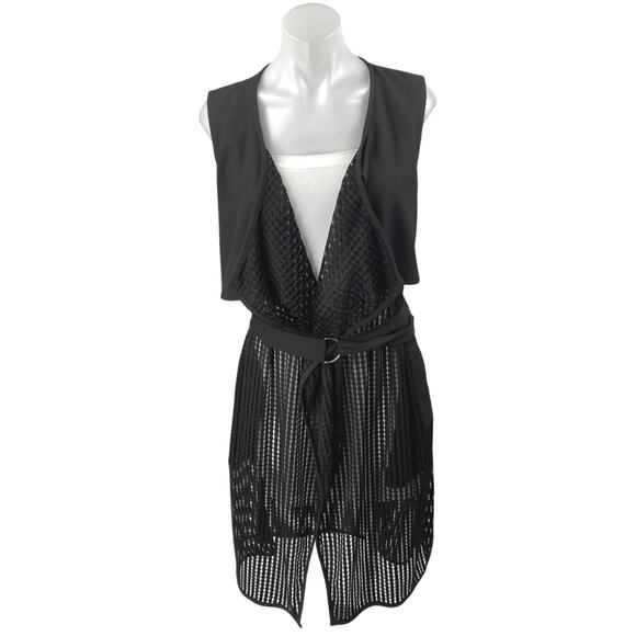 Decjuba Women's Black Sleeveless Belted Sheer Wrap Overcoat Jacket Size S/M - Picture 4 of 7